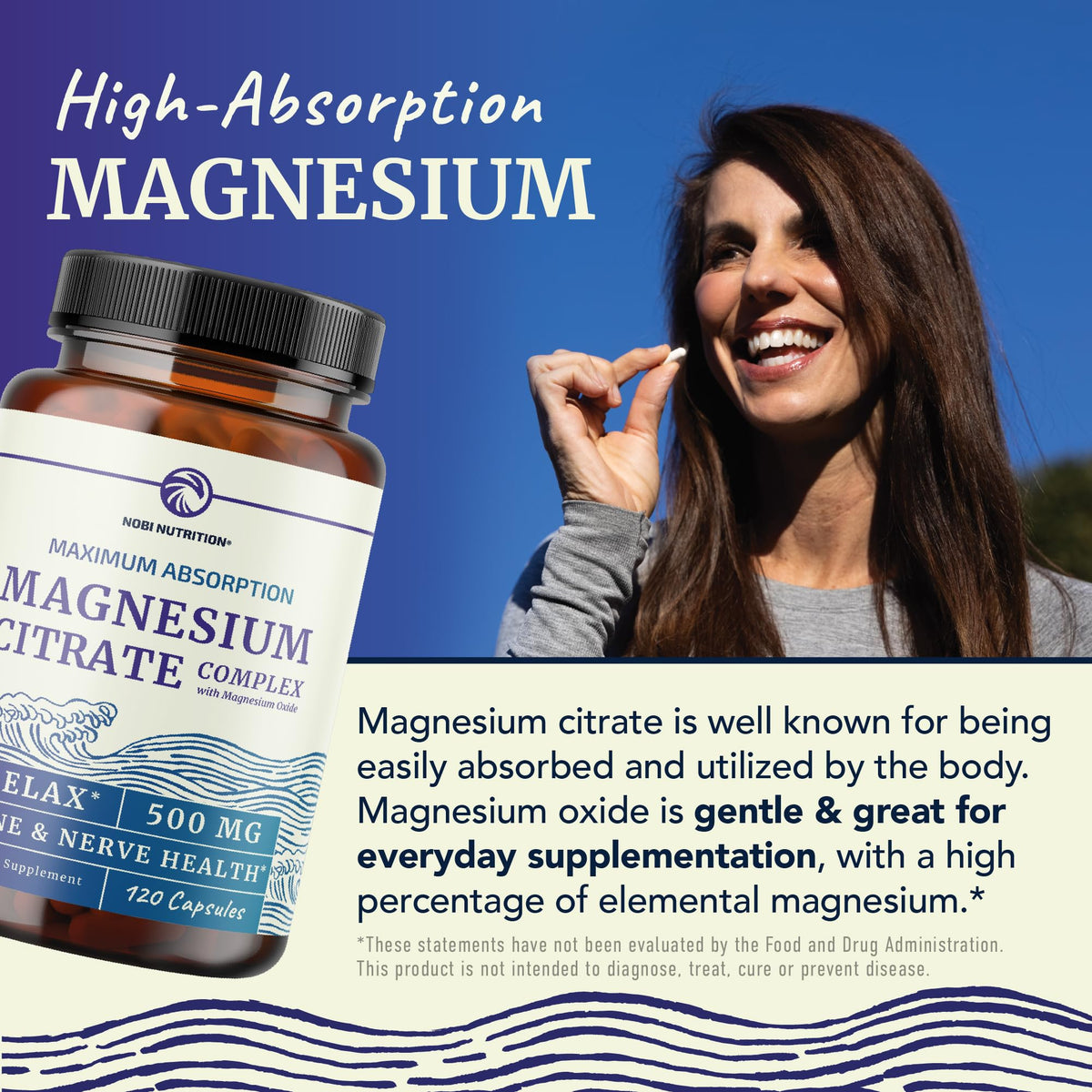 Détails de l'étiquette de la bouteille de Citrate de Magnésium Nobi Nutrition