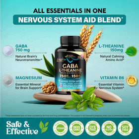 Détails de l'étiquette de la bouteille de GABA L-Theanine NUTRAHARMONY