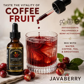 Détails de l'étiquette de la bouteille de Javaberry Extrait de Café