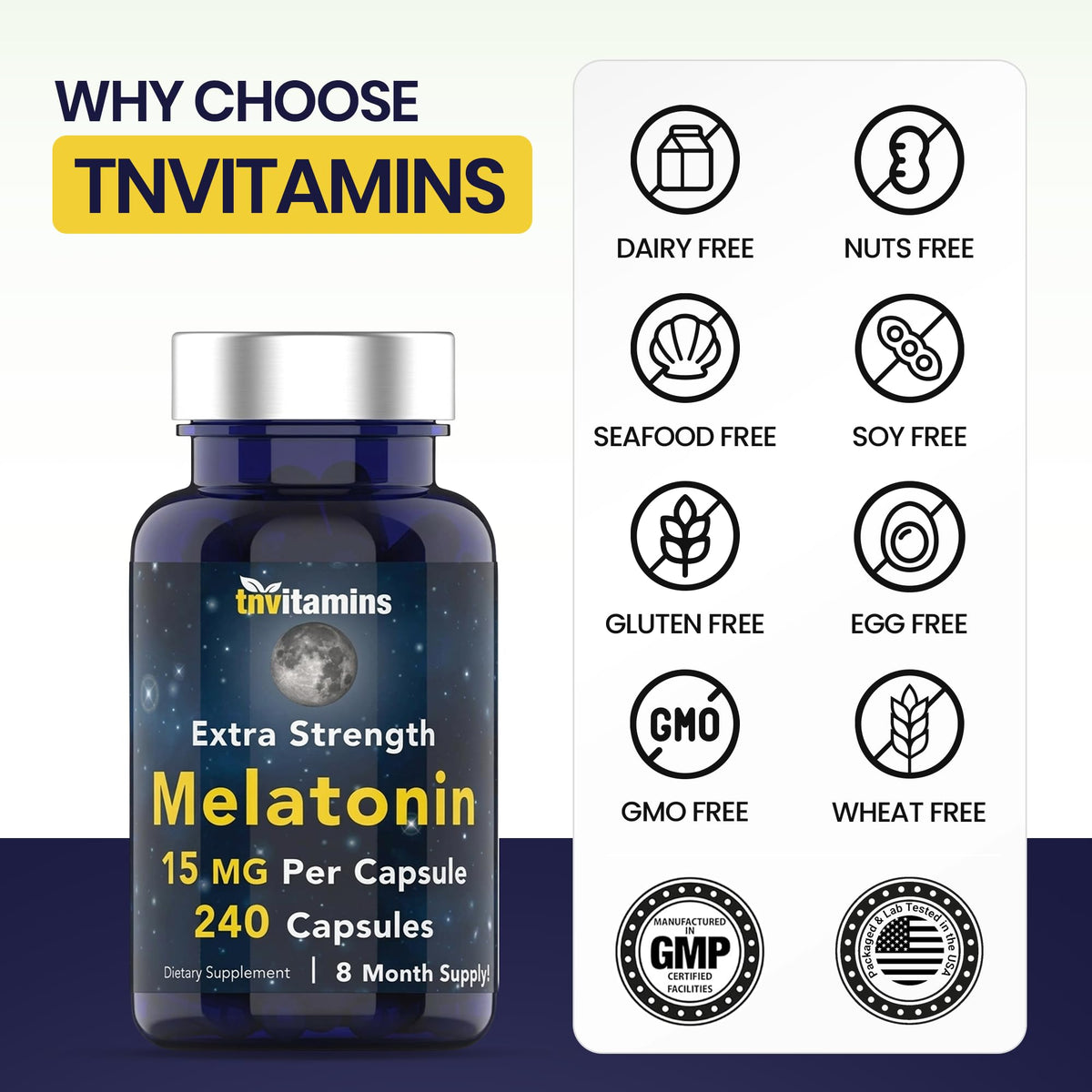 Détails de l'étiquette de la bouteille de mélatonine tnvitamins
