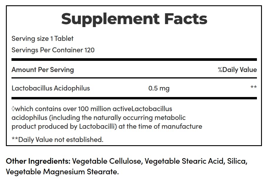 Détails de l'étiquette de la bouteille de probiotiques Acidophilus Nature's Bounty