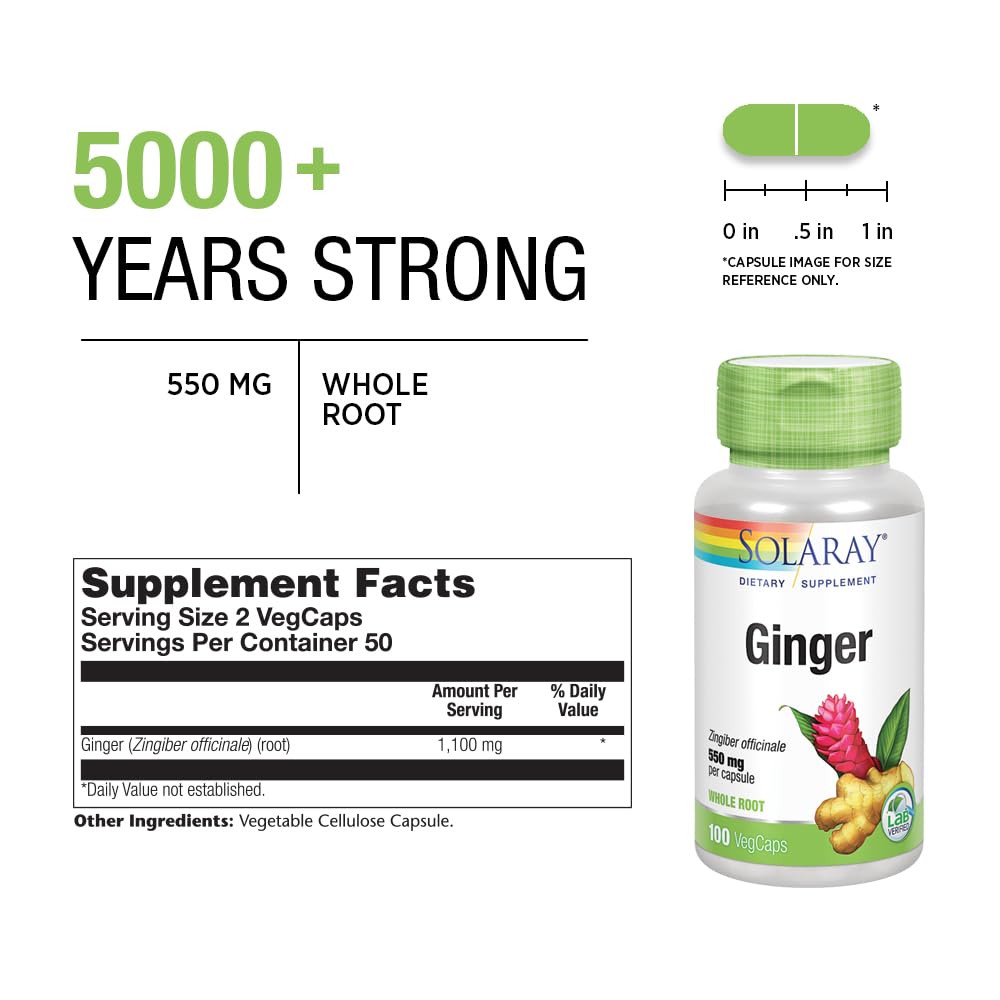 Détails de l'étiquette de la bouteille de SOLARAY Racine de Gingembre 1100 mg