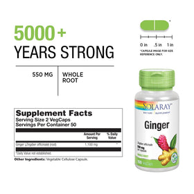Détails de l'étiquette de la bouteille de SOLARAY Racine de Gingembre 1100 mg