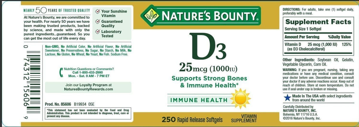 Détails de l'étiquette de la bouteille de Vitamine D3