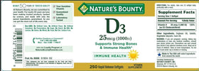 Détails de l'étiquette de la bouteille de Vitamine D3