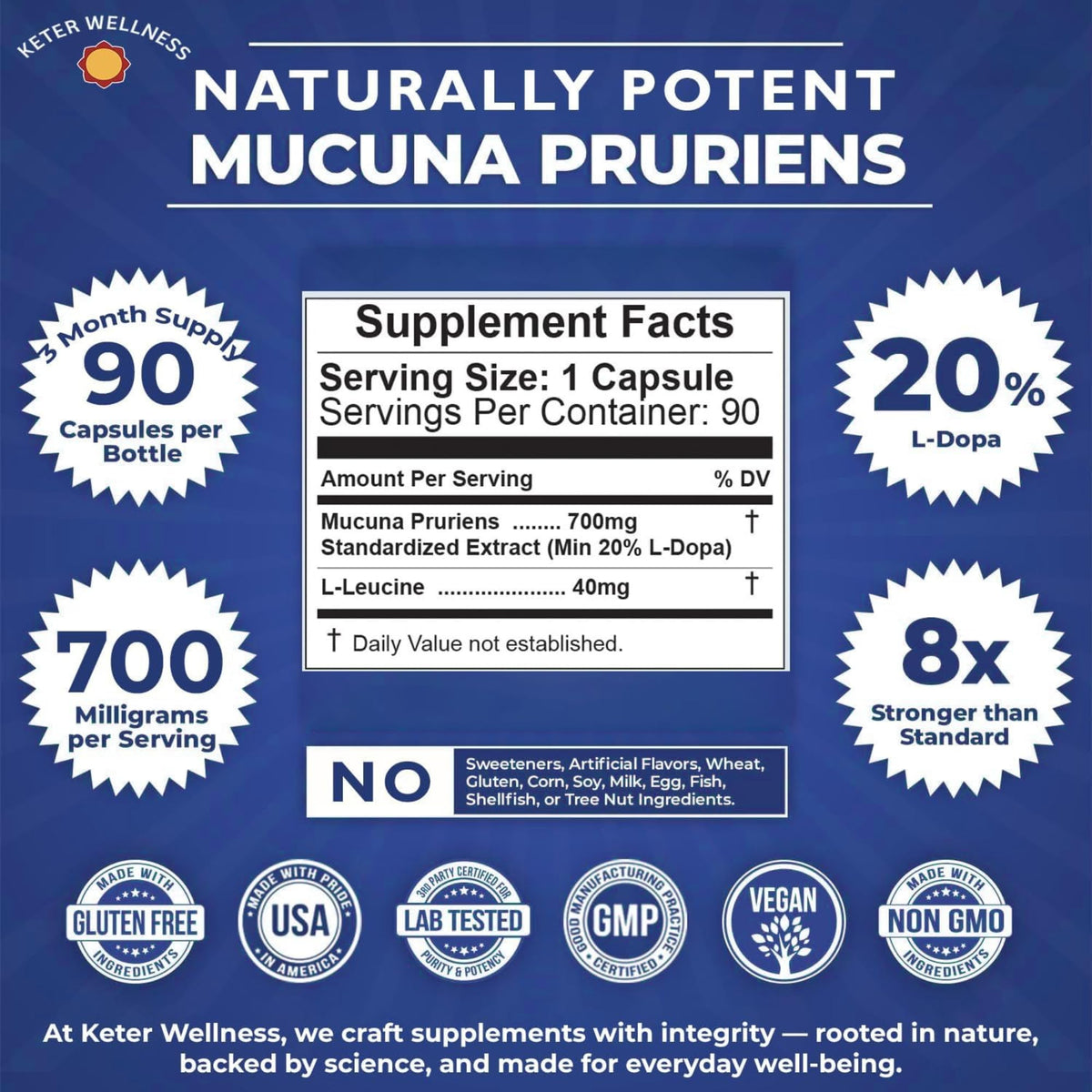 Détails de l'étiquette de la bouteille Mucuna Pruriens Keter Wellness
