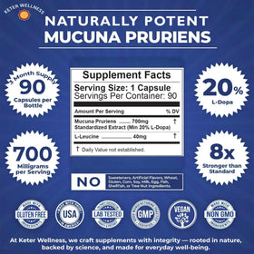 Détails de l'étiquette de la bouteille Mucuna Pruriens Keter Wellness