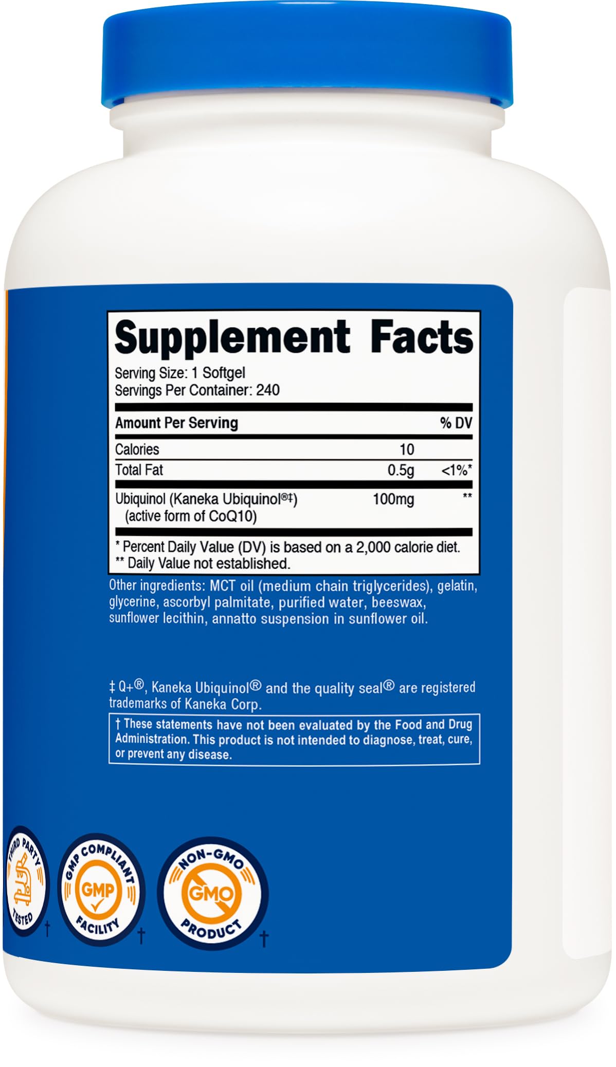 Détails de l'étiquette de la bouteille Nutricost Ubiquinol 100mg