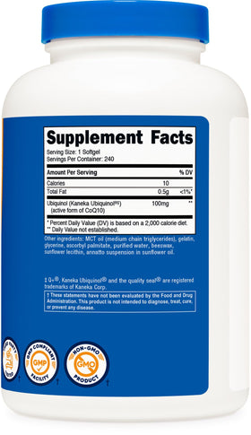 Détails de l'étiquette de la bouteille Nutricost Ubiquinol 100mg