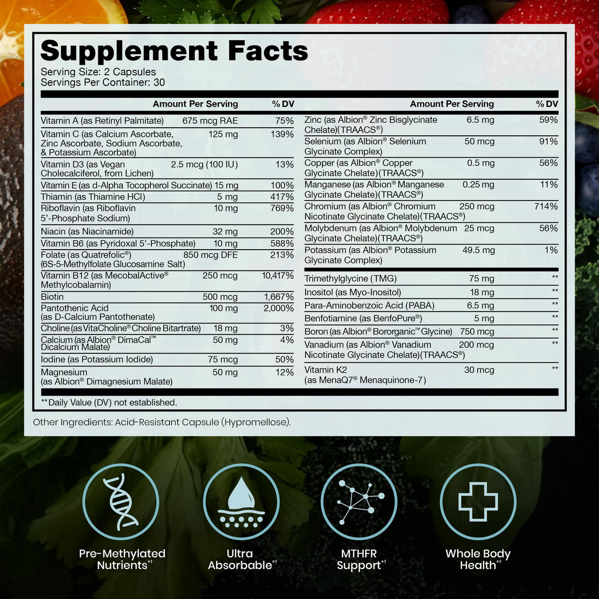 Détails de l'étiquette de la multivitamine Pure Therapro Rx