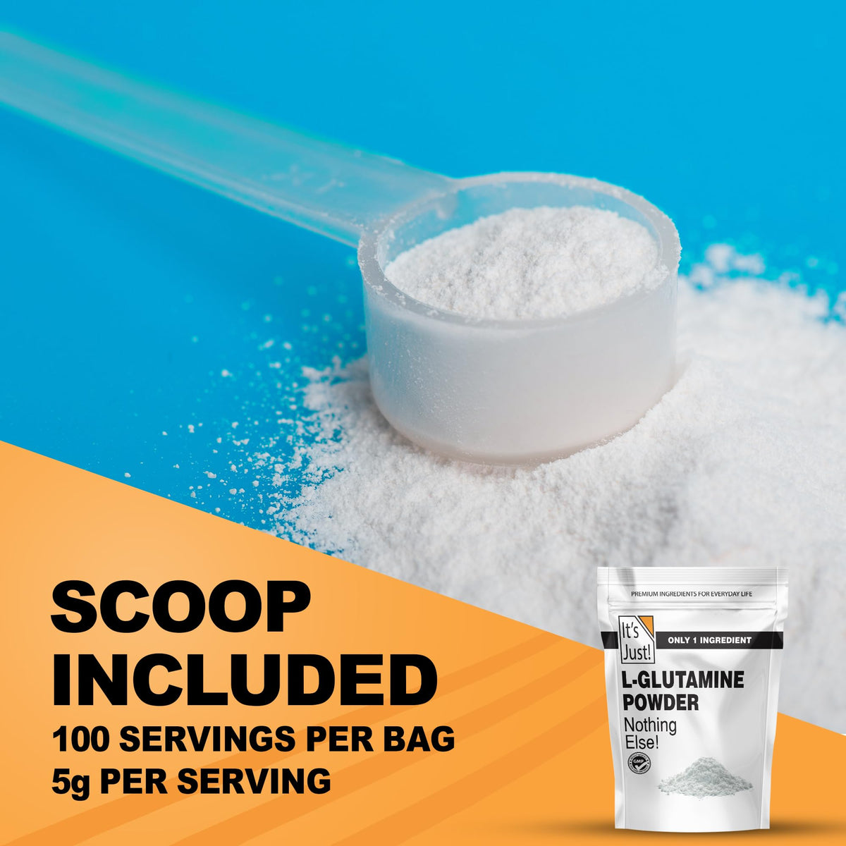 Détails de l'étiquette de la poudre de L-Glutamine It's Just!