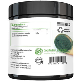 Détails de l'étiquette de la Poudre de Spiruline Bio Nautical Elements