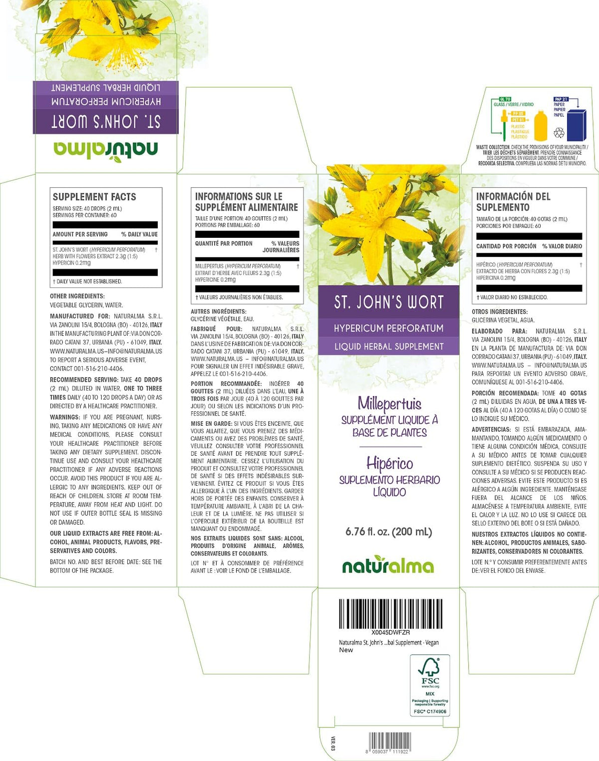 Détails de l'étiquette de la tincture de millepertuis Naturalma