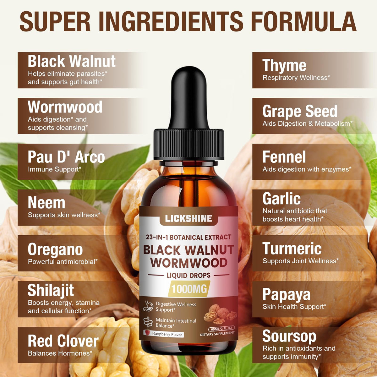 Détails de l'étiquette de la tincture Lickshine 1000MG