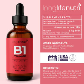 Détails de l'étiquette de LongLifeNutri Vitamine B1 Gouttes Liquides