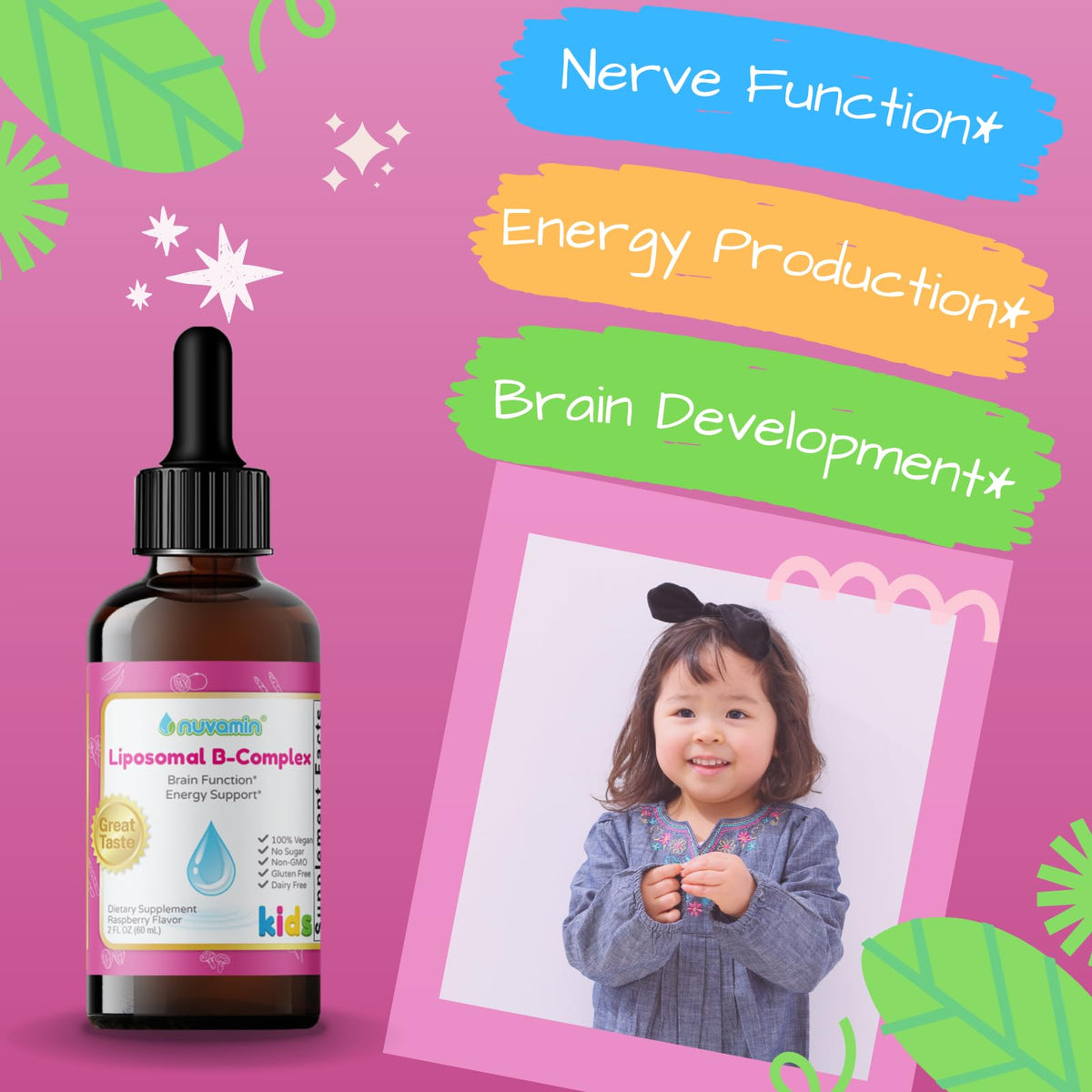 Détails de l'étiquette de Nuvamin B-Complex 60ml montrant les vitamines B