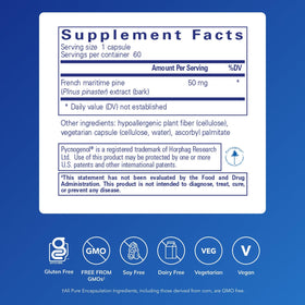Détails de l'étiquette de Pure Encapsulations Pycnogenol 60 Capsules