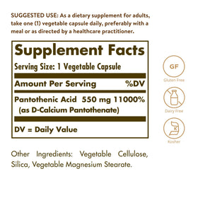 Détails de l'étiquette de Solgar Acide Pantothénique 550 mg