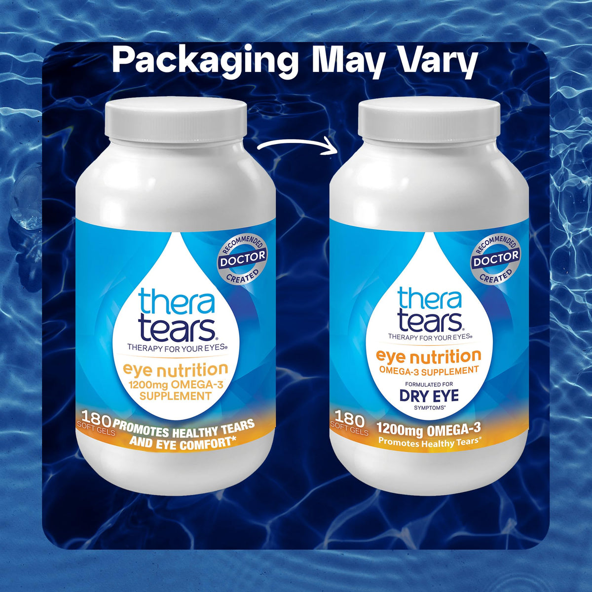 Détails de l'étiquette de TheraTears Omega 3 avec ingrédients