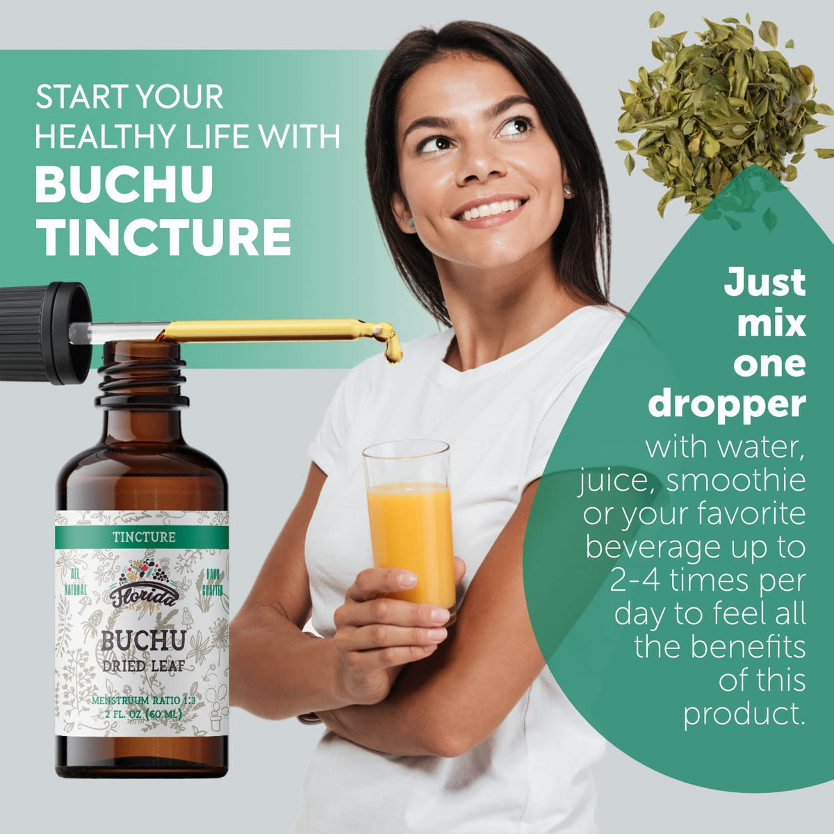 Détails de l'étiquette de Tincture de Buchu Bio FLORIDA HERBS