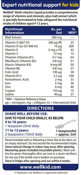 Détails de l'étiquette de Wellkid Multivitamines Liquide 150ml