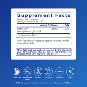 Détails de l'étiquette des capsules de Magnésium Glycinate