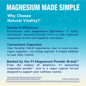 Détails de l'étiquette des capsules de magnésium glycinate Natural Vitality Calm
