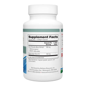 Détails de l'étiquette des capsules de Saw Palmetto Wellness Resources