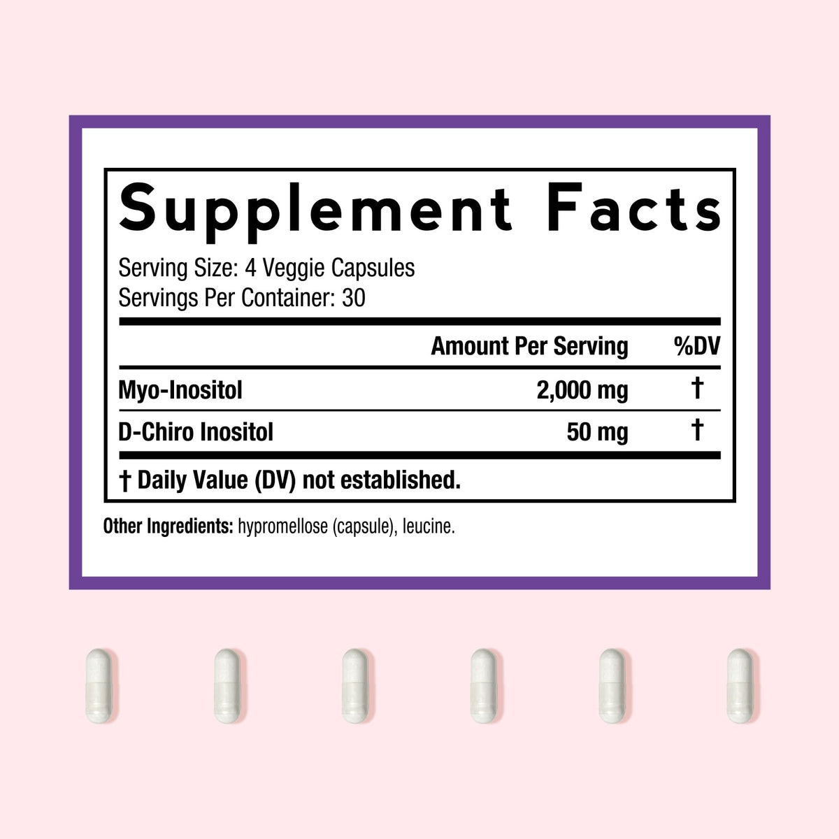 Détails de l'étiquette des capsules Inositol Doctor's Recipes