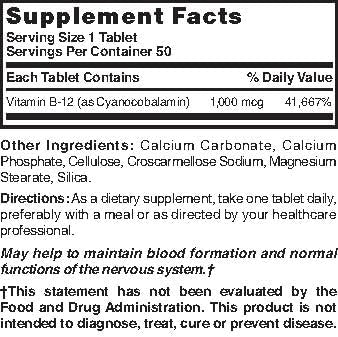 Détails de l'étiquette des comprimés de vitamine B12 Nature's Blend