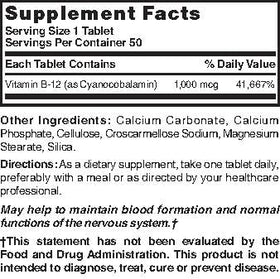 Détails de l'étiquette des comprimés de vitamine B12 Nature's Blend