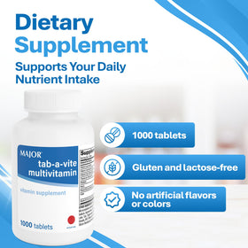 Détails de l'étiquette des comprimés multivitamines TAB-A-VITE MAJOR