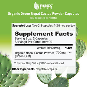 Détails de l'étiquette des gélules de cactus nopal Maxx Herb