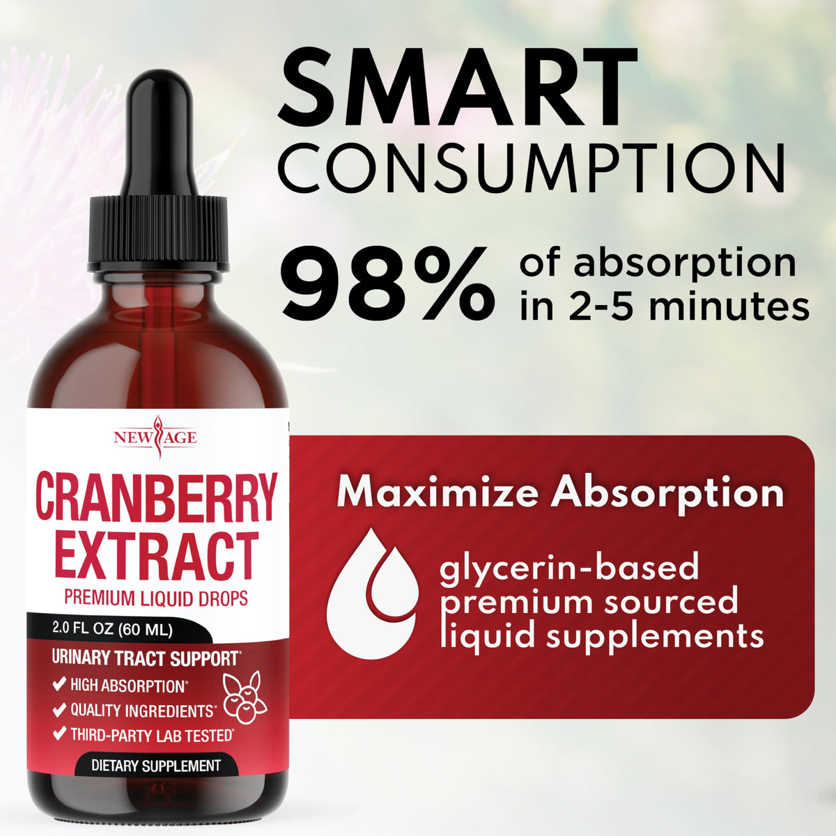 Détails de l'étiquette des gouttes concentrées de cranberry NEW AGE
