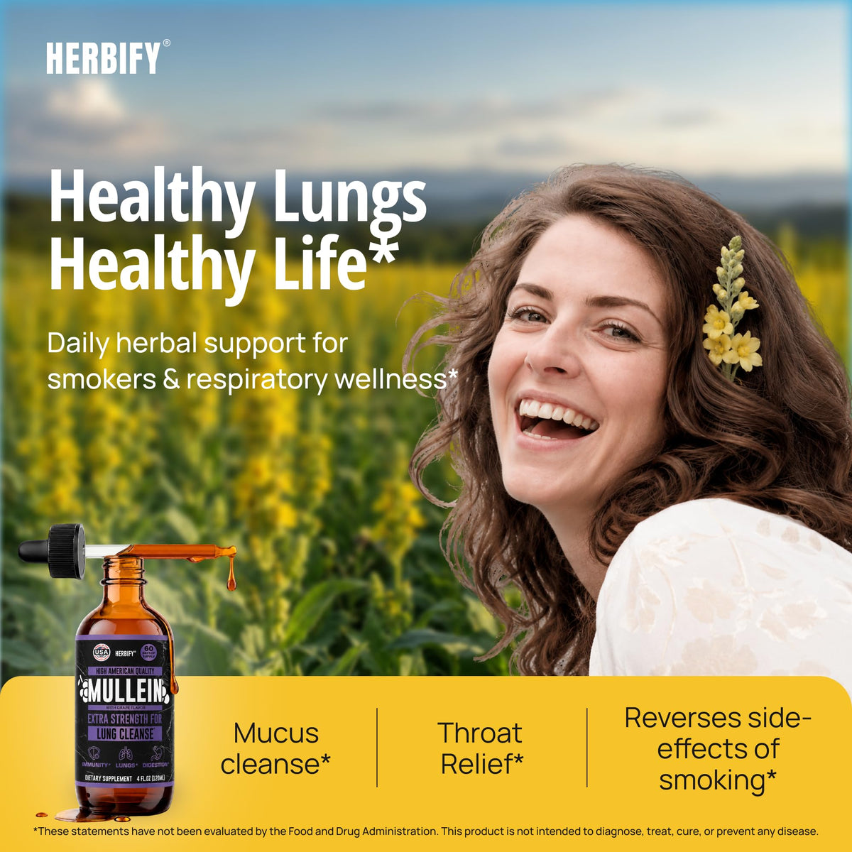 Détails de l'étiquette des gouttes de molène HERBIFY