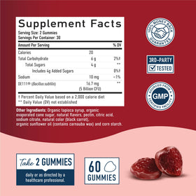 Détails de l'étiquette des gummies probiotiques SMNutrition
