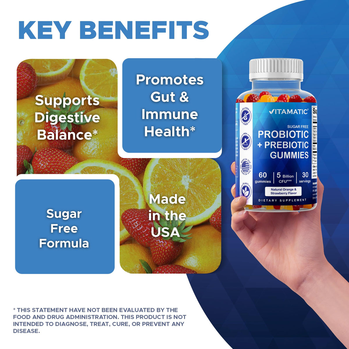 Détails de l'étiquette des gummies probiotiques Vitamatic
