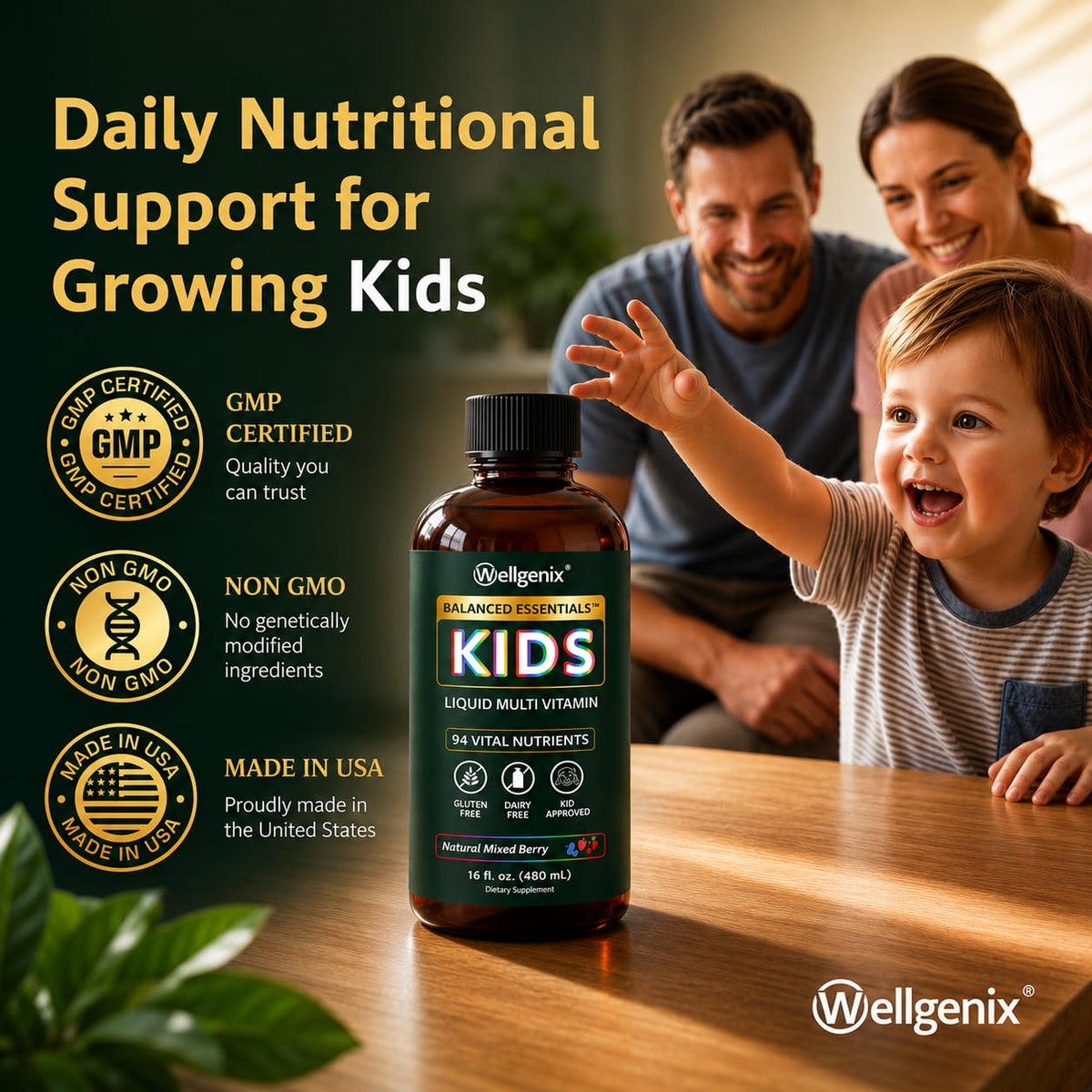 Détails de l'étiquette des multivitamines Wellgenix pour enfants