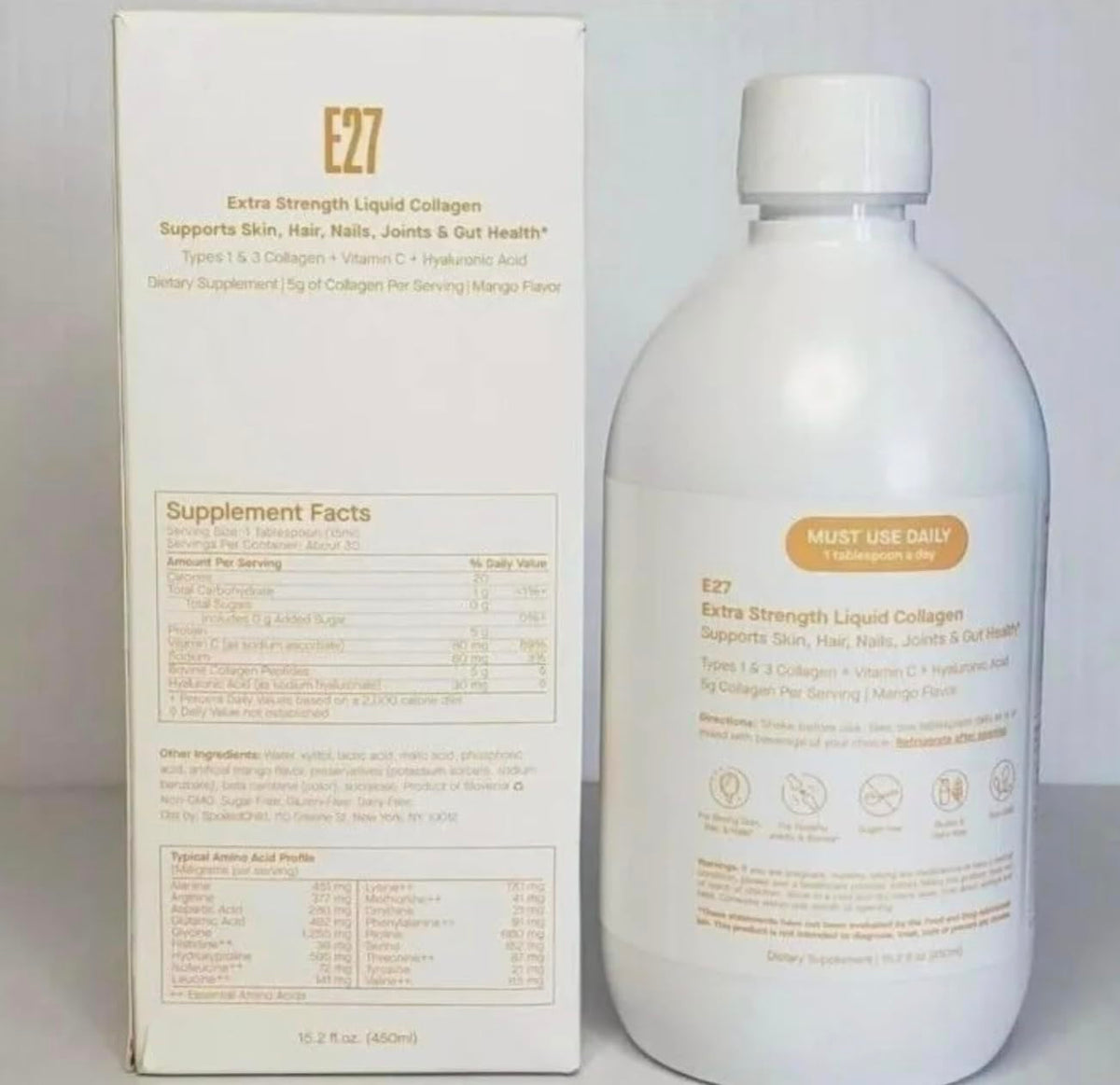 Détails de l'étiquette du collagène liquide SpoiledChild 450 ml