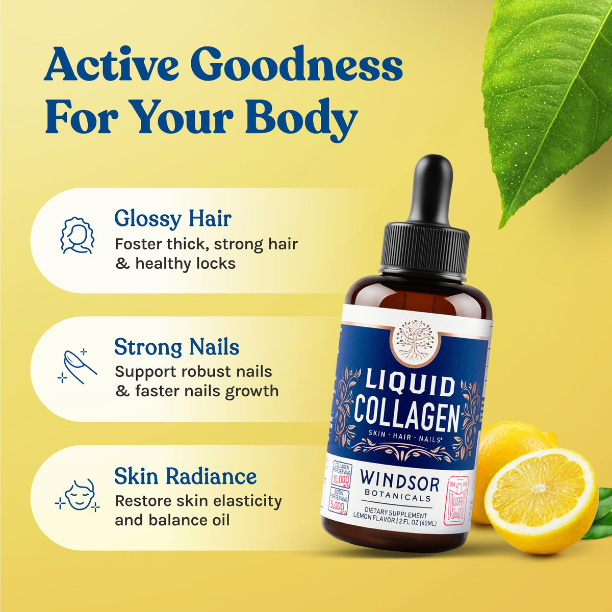 Détails de l'étiquette du collagène liquide WINDSOR BOTANICALS