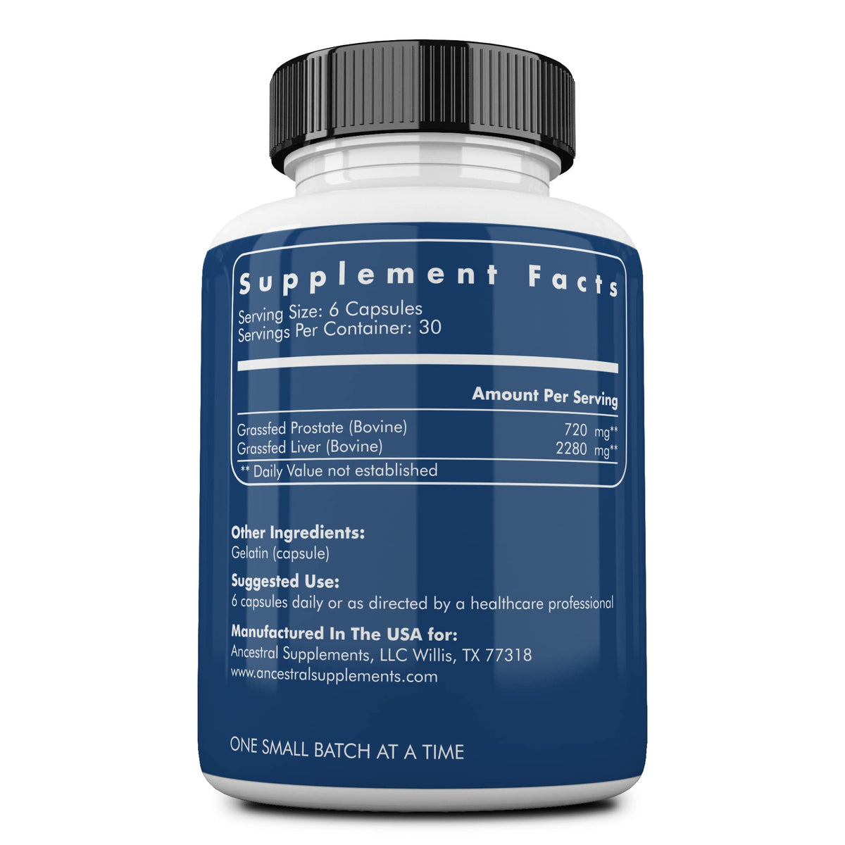 Détails de l'étiquette du complément Ancestral Supplements pour la prostate
