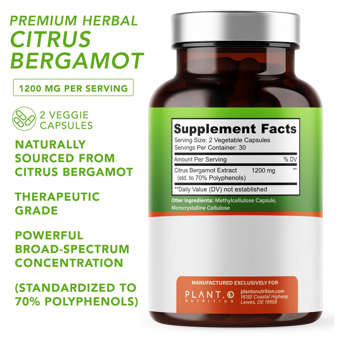 Détails de l'étiquette du complément Citrus Bergamot 1200mg