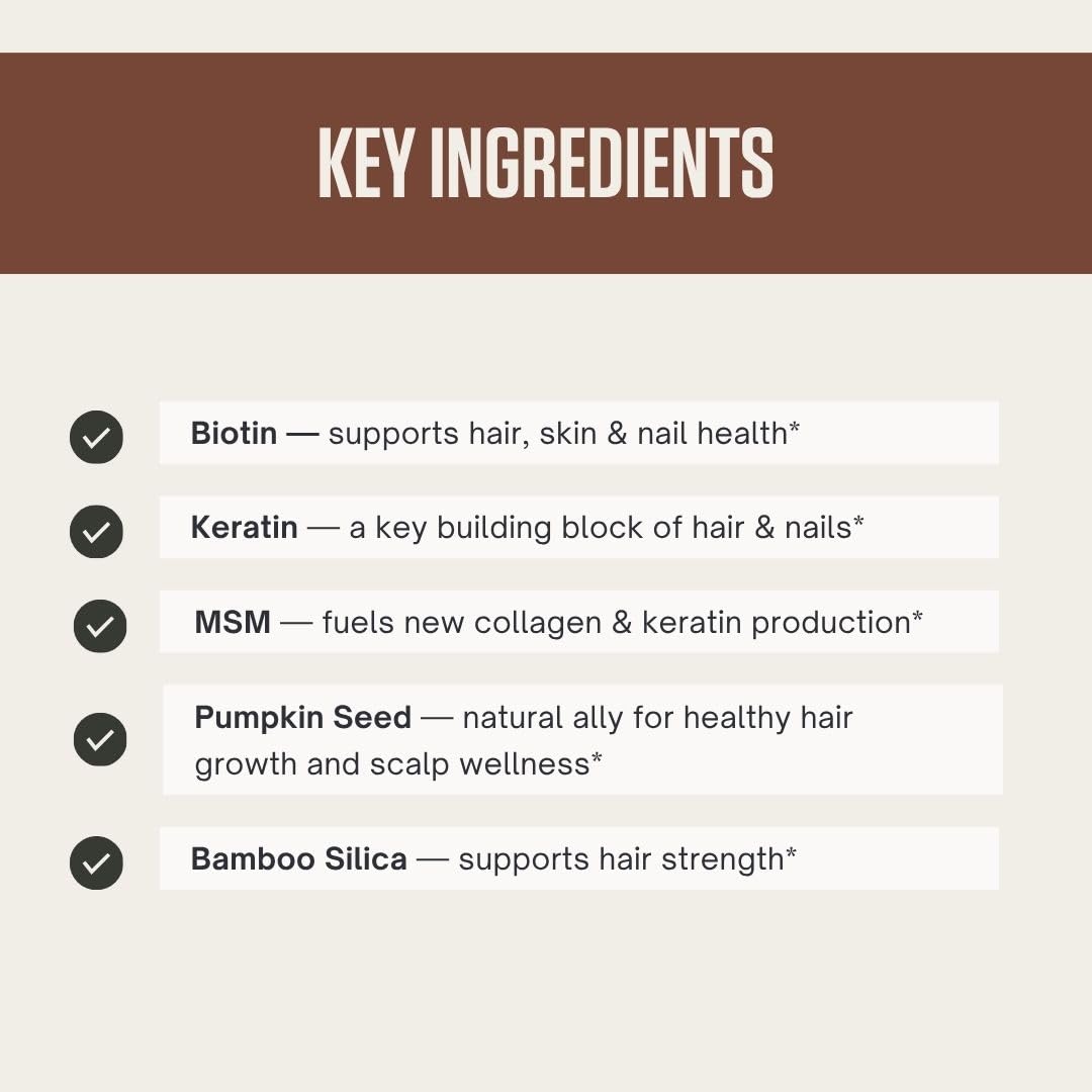 Détails de l'étiquette du complément LES Labs pour cheveux et ongles