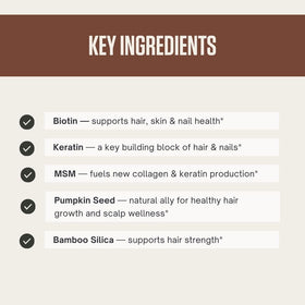 Détails de l'étiquette du complément LES Labs pour cheveux et ongles