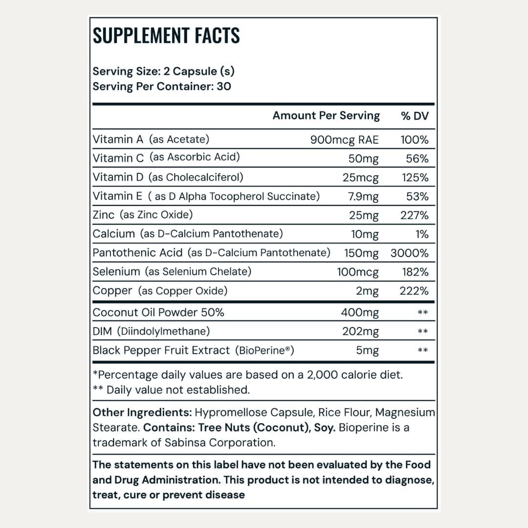 Détails de l'étiquette du complément Pore Favor avec Zinc et vitamines