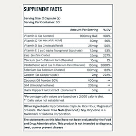 Détails de l'étiquette du complément Pore Favor avec Zinc et vitamines