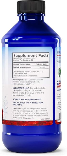 Détails de l'étiquette du complément Silver Biotics 30 PPM