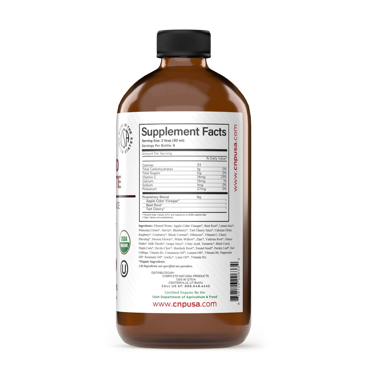 Détails de l'étiquette du complément Uric Acid Complete 8oz