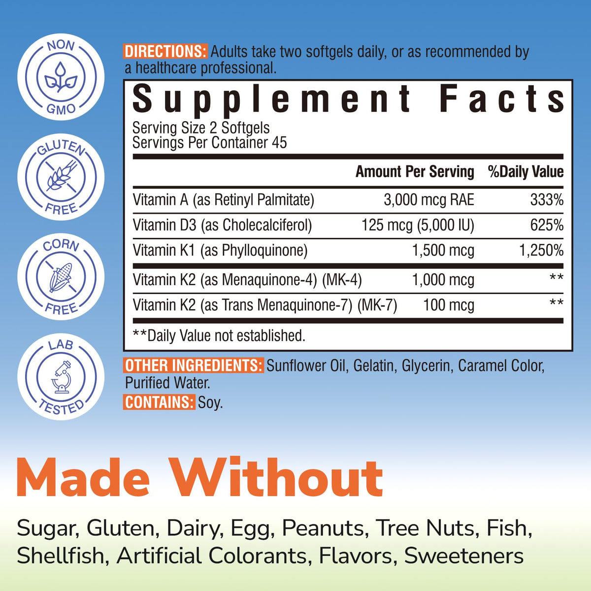 Détails de l'étiquette du Complexe de Vitamine K Vitalibre