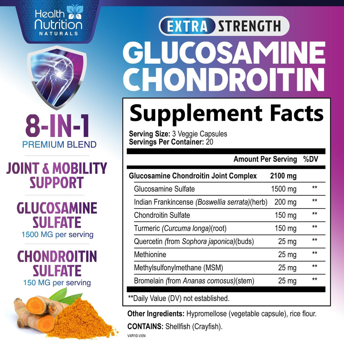 Détails de l'étiquette du Complexe Glucosamine Chondroitin 60 Capsules
